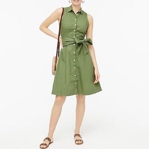 J Crew Green Sleeveless Button-Down Tie Dress